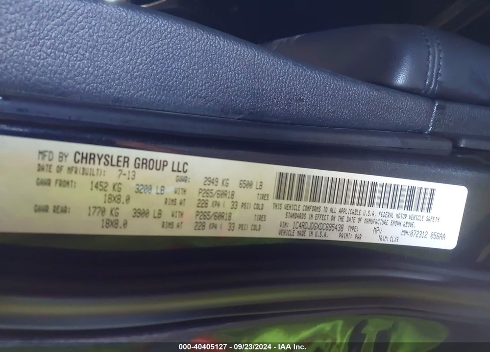2013 DODGE DURANGO CREW VIN: 1C4RDJDGXDC695438