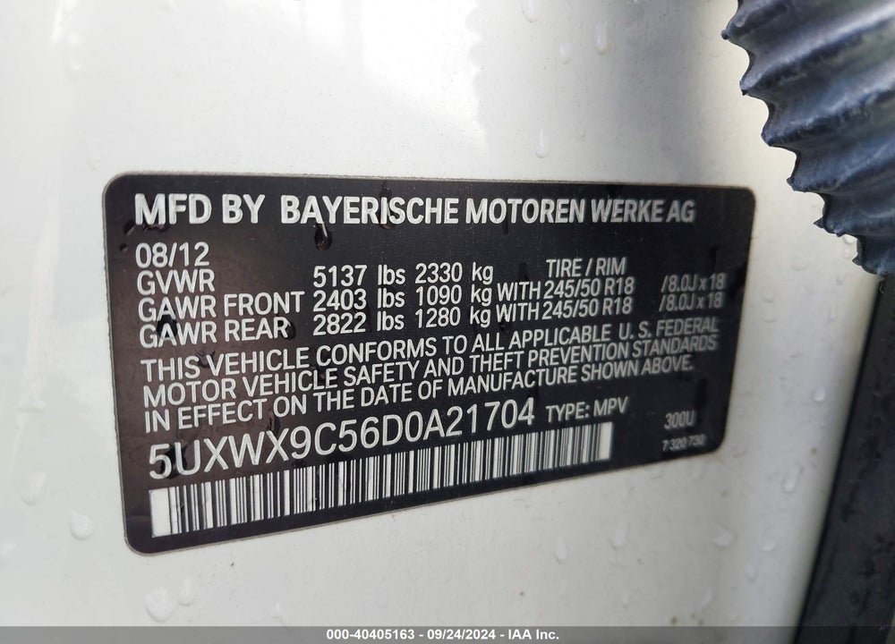 2013 BMW X3 XDRIVE28I VIN: 5UXWX9C56D0A21704