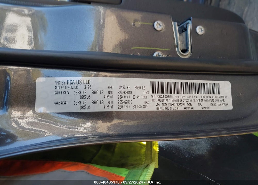 2020 CHEROKEE JEEP  LIMITED 4X4 VIN: 1C4PJMDX5LD621273