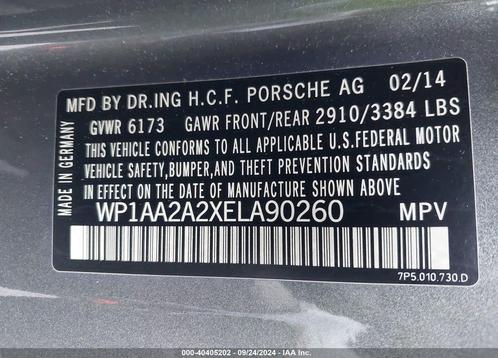 2014 PORSCHE CAYENNE PLATINUM EDITION VIN: WP1AA2A2XELA90260