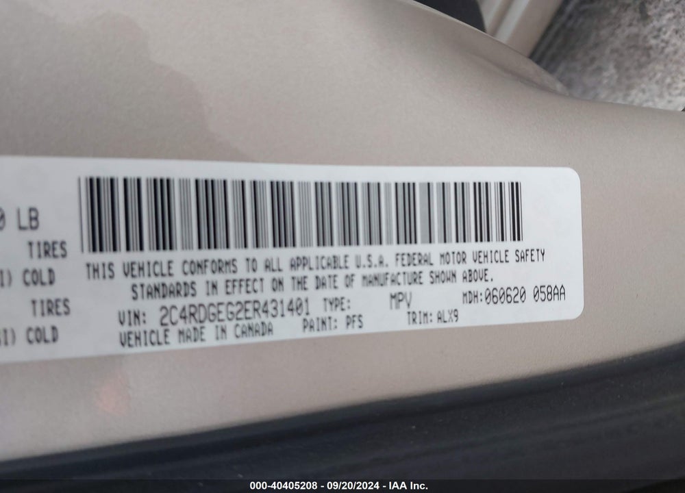 2014 DODGE GRAND CARAVAN R/T VIN: 2C4RDGEG2ER431401