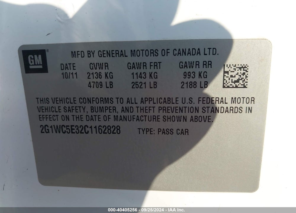 2012 CHEVROLET IMPALA LTZ VIN: 2G1WC5E32C1162828