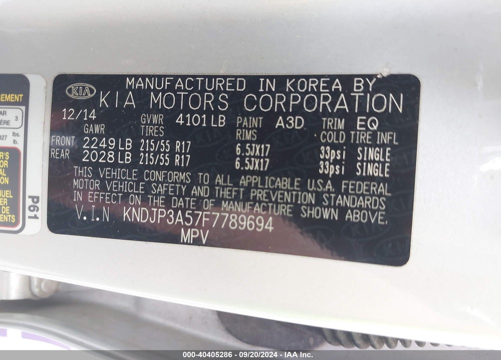 2015 KIA SOUL VIN: KNDJP3A57F7789694