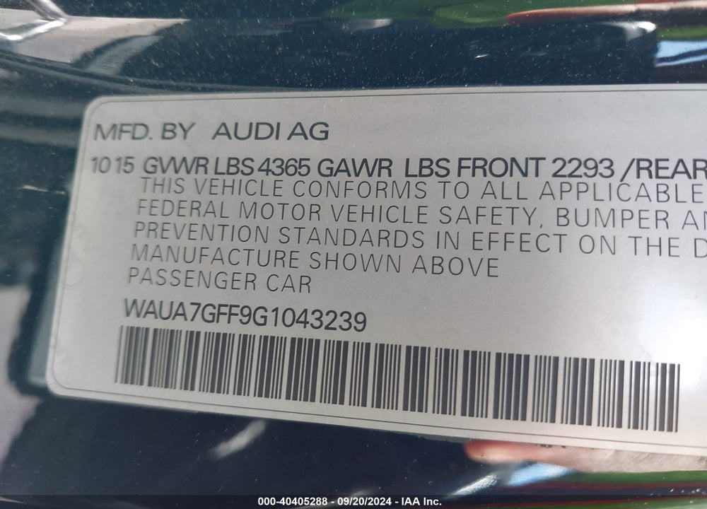 2016 AUDI A3 1.8T PREMIUM VIN: WAUA7GFF9G1043239