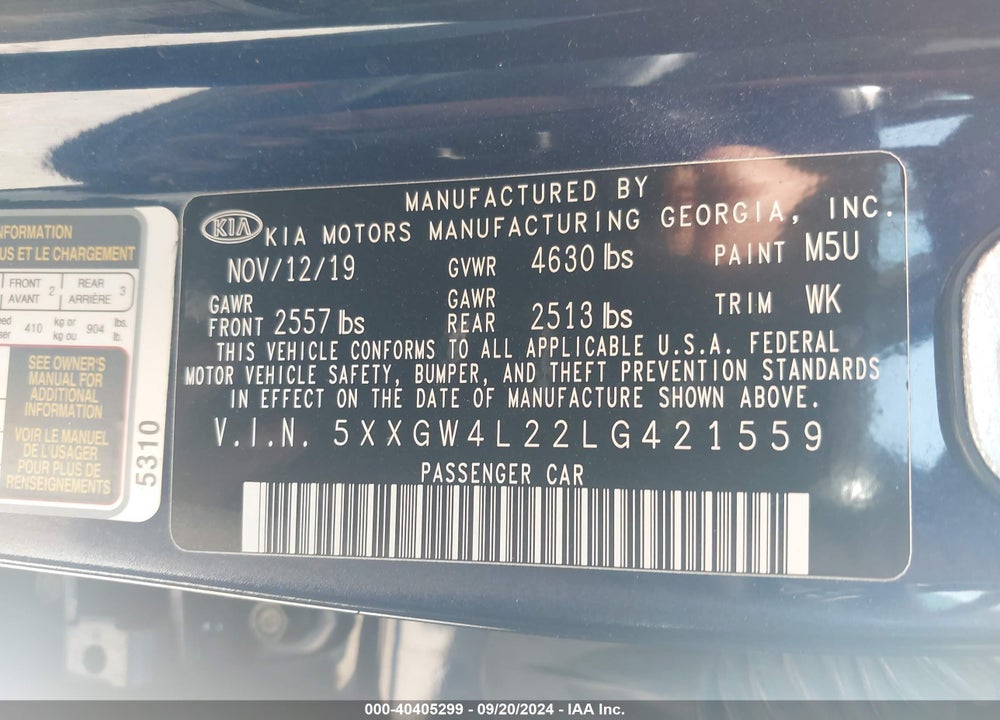 2020 KIA OPTIMA SX TURBO VIN: 5XXGW4L22LG421559