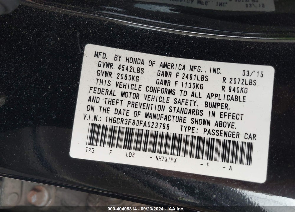 2015 HONDA ACCORD VIN: 1HGCR3F80FA023798