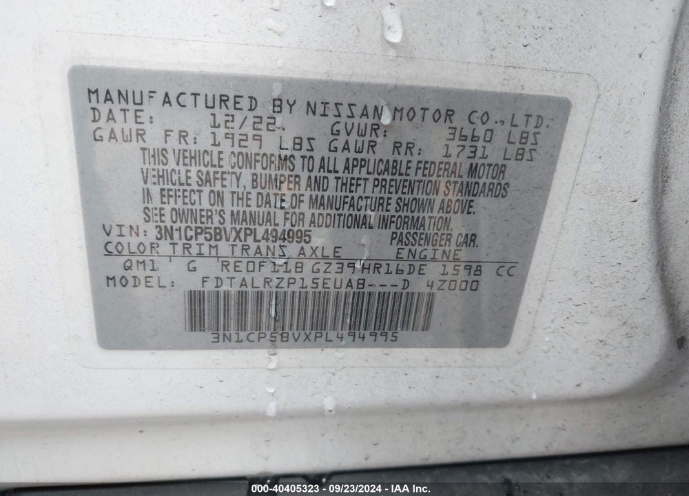 2023 NISSAN KICKS S XTRONIC CVT VIN: 3N1CP5BVXPL494995