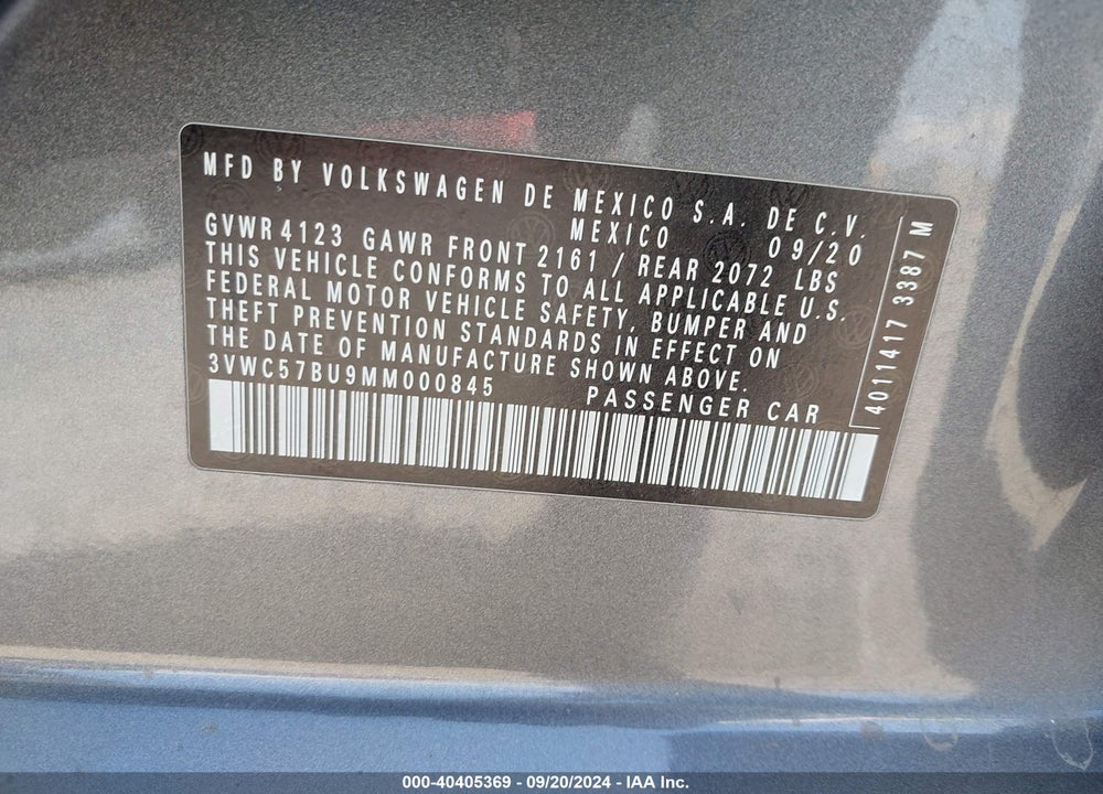 2021 VOLKSWAGEN JETTA 1.4T R-LINE/1.4T S/1.4T SE VIN: 3VWC57BU9MM000845