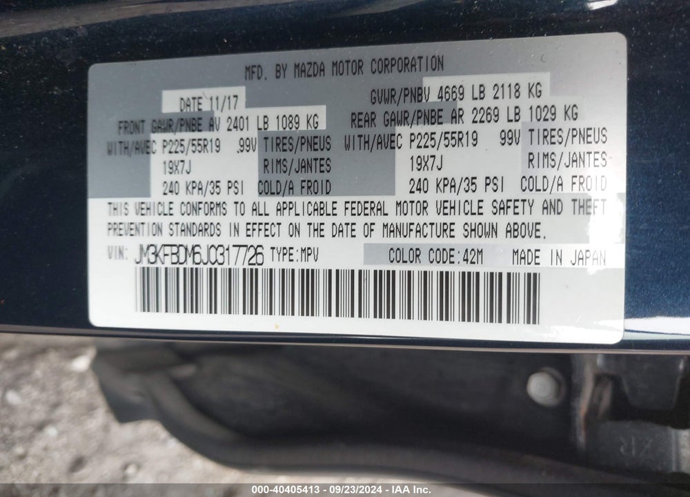 2018 MAZDA CX-5 GRAND TOURING VIN: JM3KFBDM6J0317726