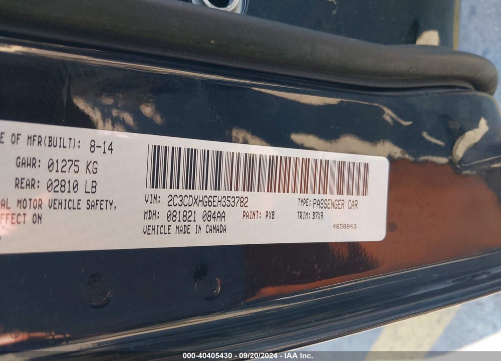 2014 DODGE CHARGER SXT VIN: 2C3CDXHG6EH353782