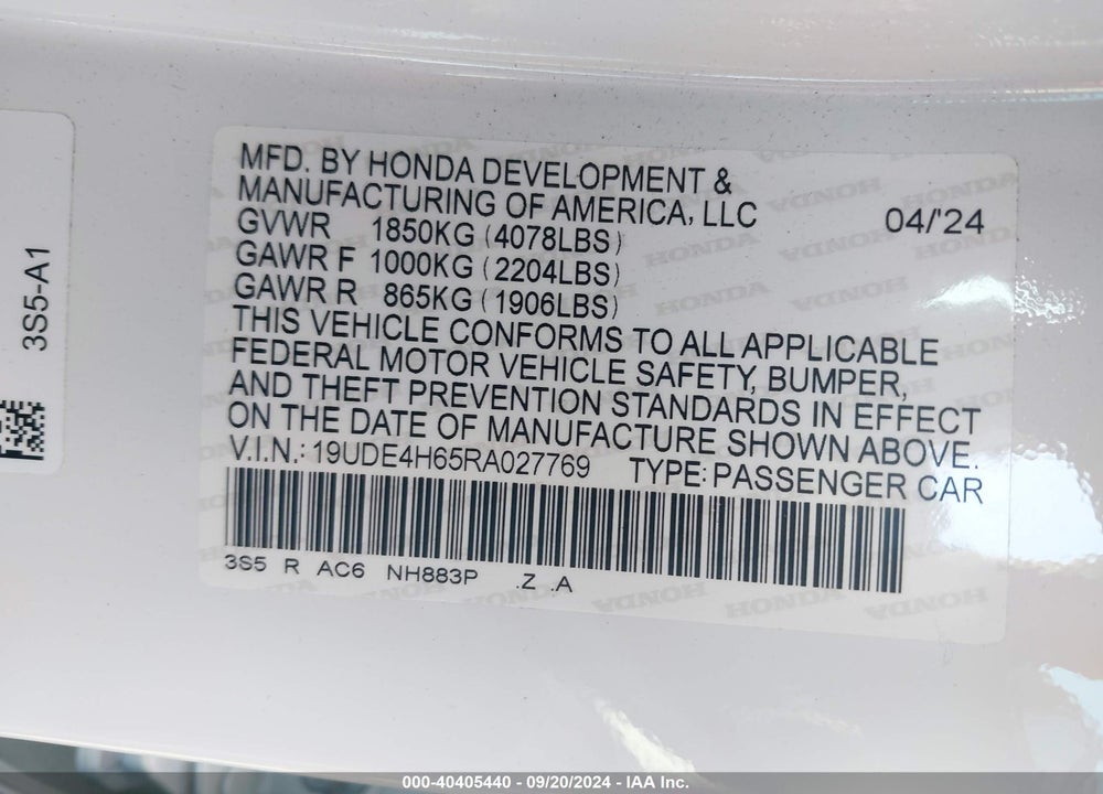 2024 ACURA INTEGRA A-SPEC W/ TECHNOLOGY VIN: 19UDE4H65RA027769