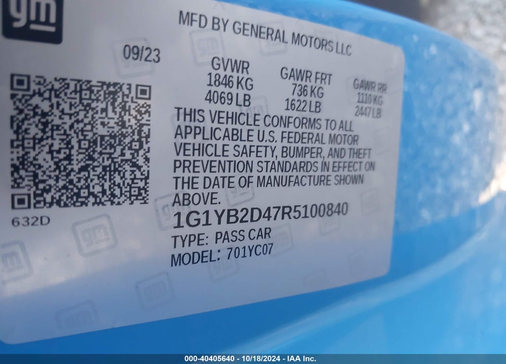 2024 CHEVROLET CORVETTE STINGRAY RWD 2LT VIN: 1G1YB2D47R5100840