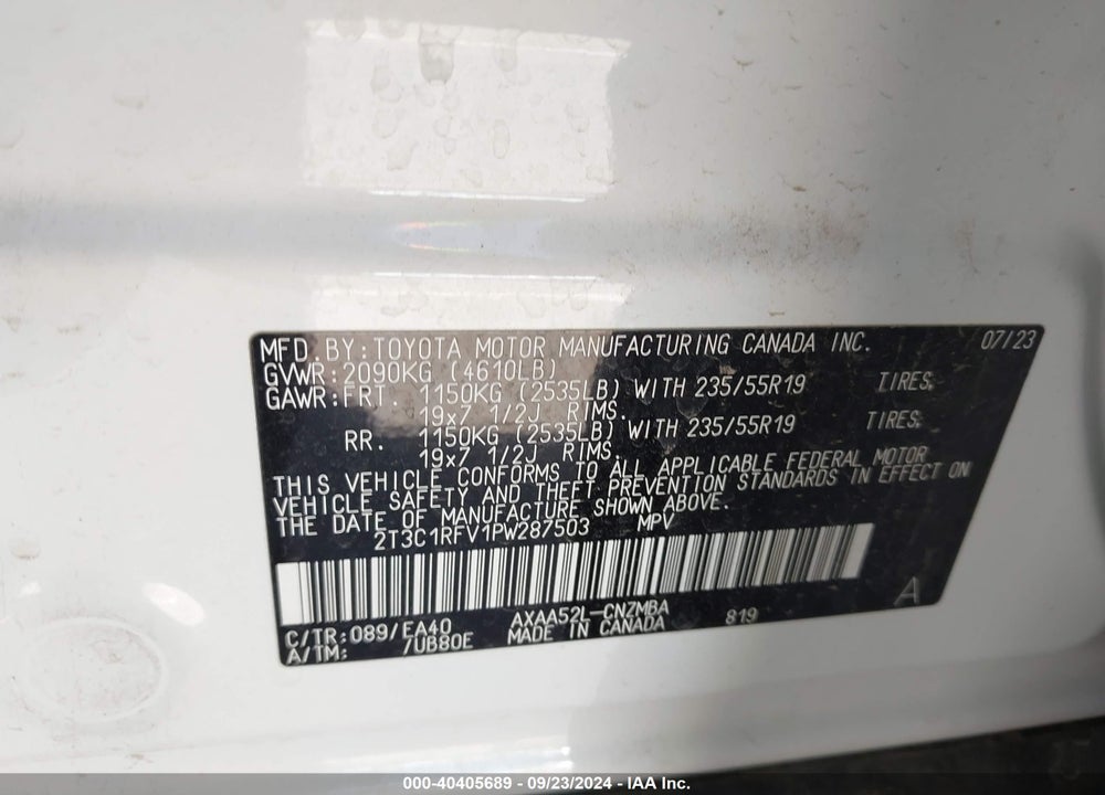 2023 TOYOTA RAV4 XLE PREMIUM VIN: 2T3C1RFV1PW287503