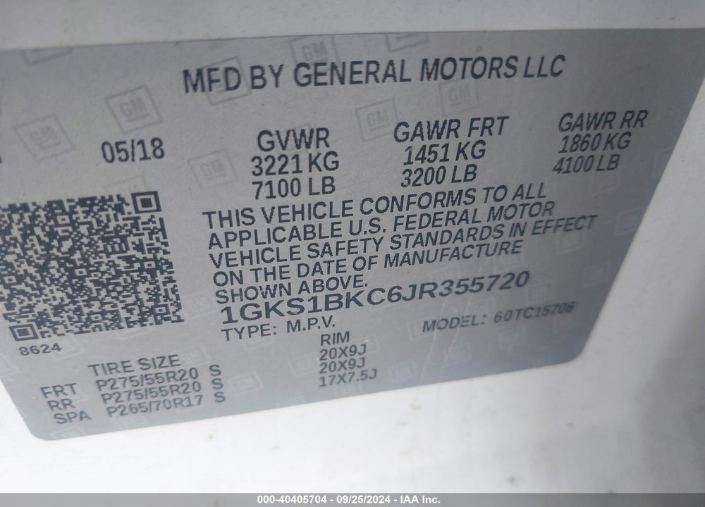 2018 GMC YUKON SLT VIN: 1GKS1BKC6JR355720