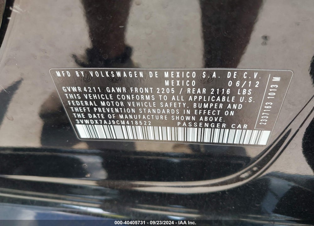 2012 VOLKSWAGEN JETTA 2.5L SE VIN: 3VWDX7AJ9CM418522