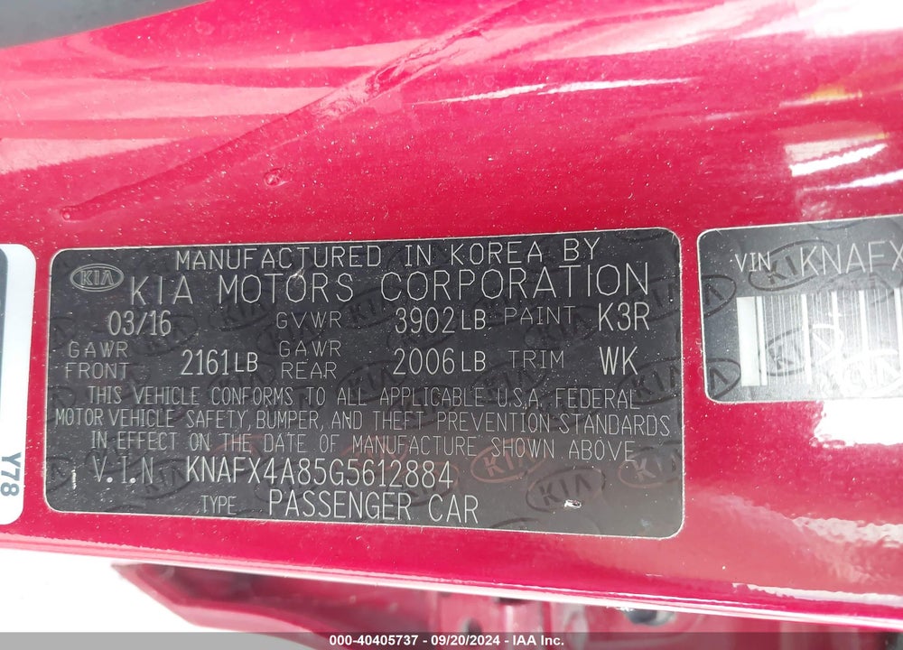 2016 KIA FORTE EX VIN: KNAFX4A85G5612884