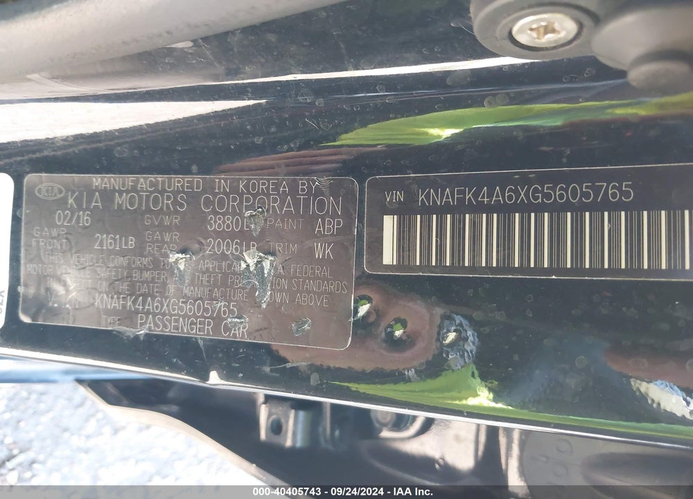 2016 KIA FORTE LX VIN: KNAFK4A6XG5605765