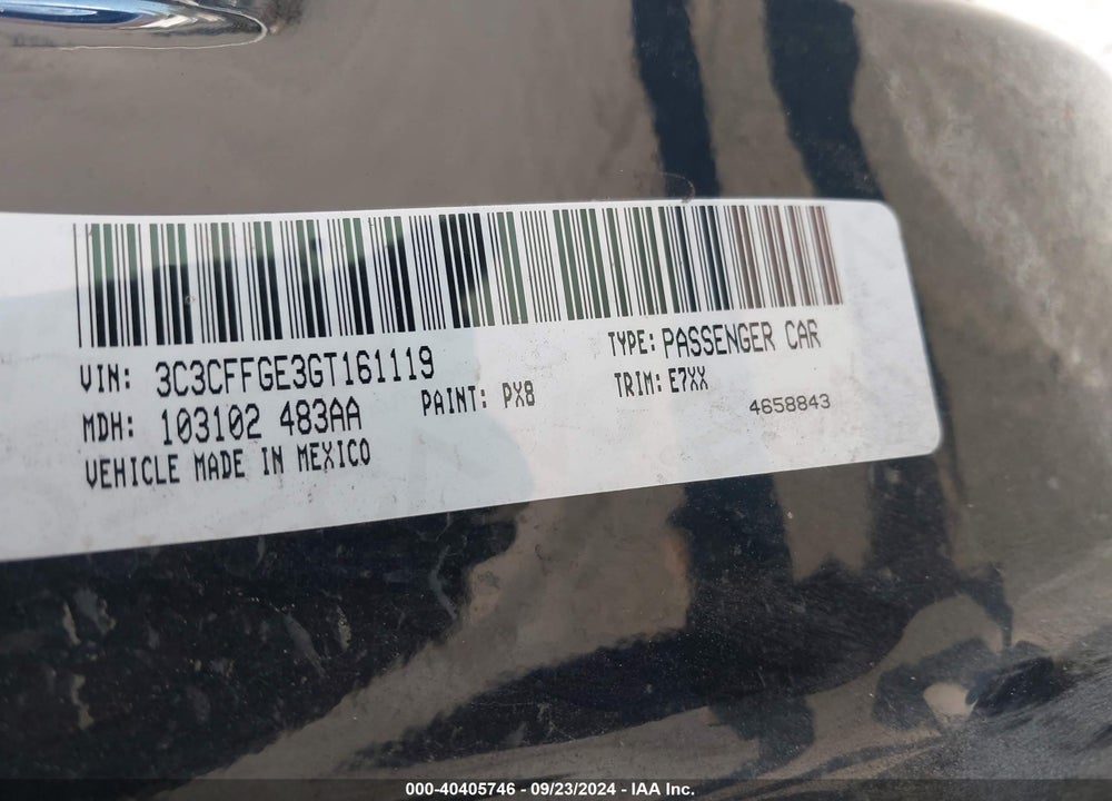 2016 FIAT 500E BATTERY ELECTRIC VIN: 3C3CFFGE3GT161119
