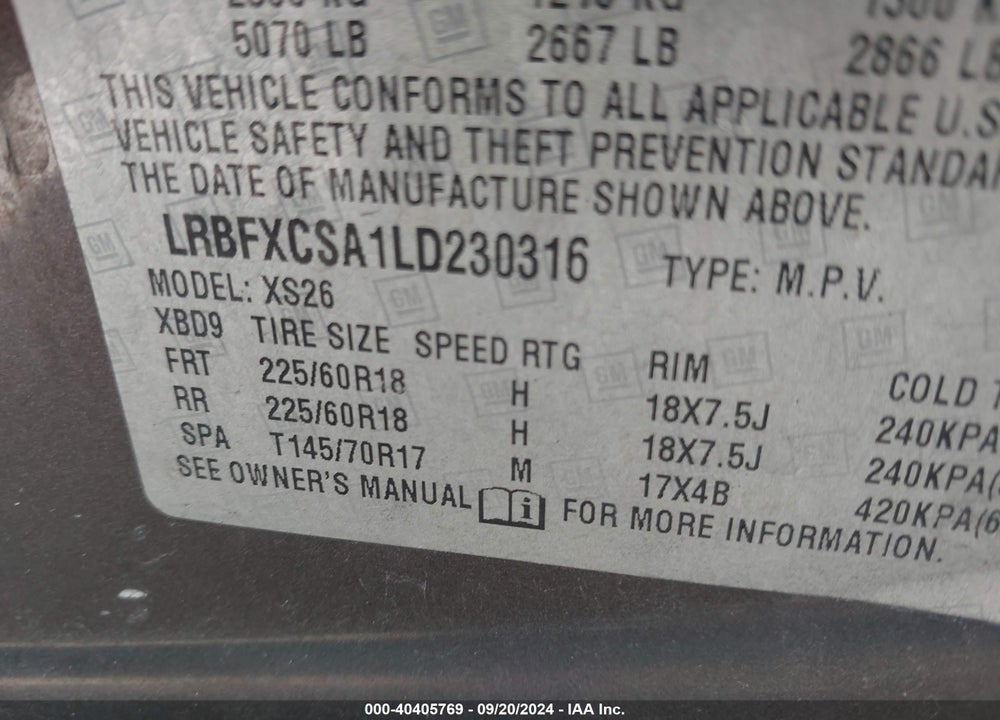 2020 BUICK ENVISION FWD ESSENCE VIN: LRBFXCSA1LD230316