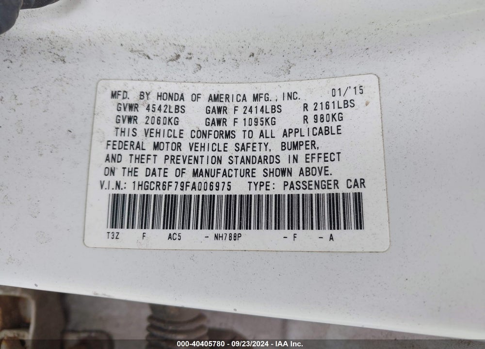 2015 HONDA ACCORD HYBRID TOURING VIN: 1HGCR6F79FA006975