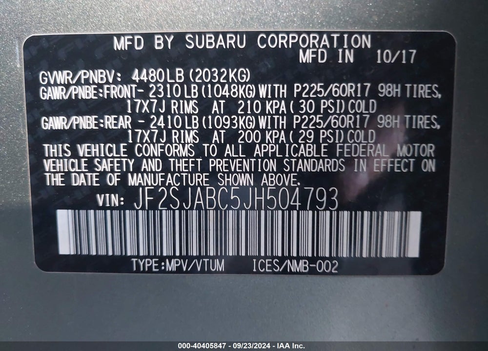 2018 SUBARU FORESTER 2.5I VIN: JF2SJABC5JH504793