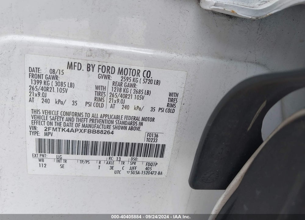 2015 FORD EDGE SPORT VIN: 2FMTK4APXFBB88264