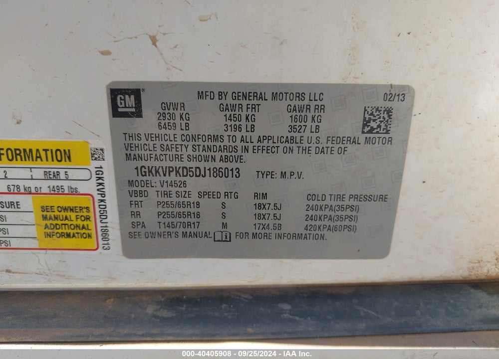 2013 GMC ACADIA SLE-2 VIN: 1GKKVPKD5DJ186013