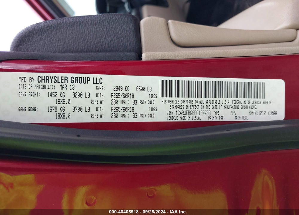 2014 JEEP GRAND CHEROKEE LIMITED VIN: 1C4RJFBG8EC130793