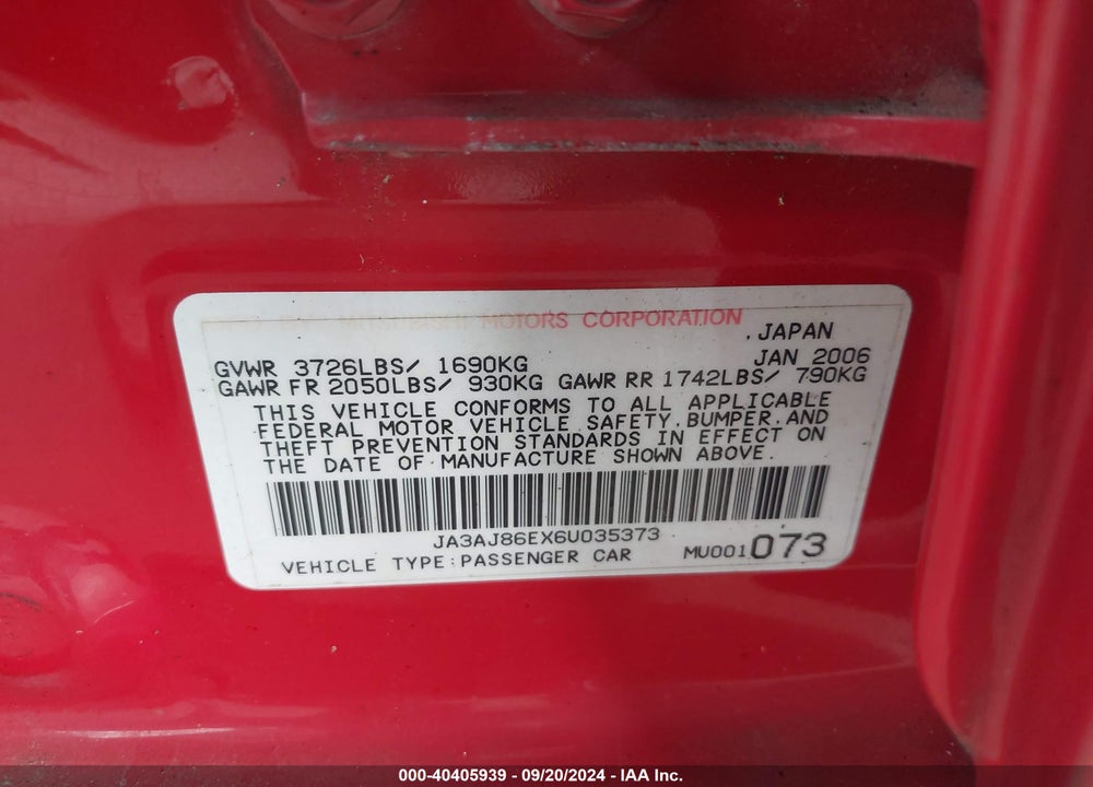 2006 MITSUBISHI LANCER OZ RALLY VIN: JA3AJ86EX6U035373