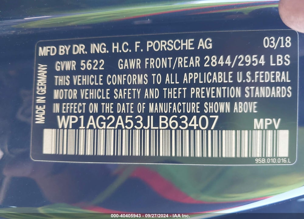 2018 PORSCHE MACAN GTS VIN: WP1AG2A53JLB63407