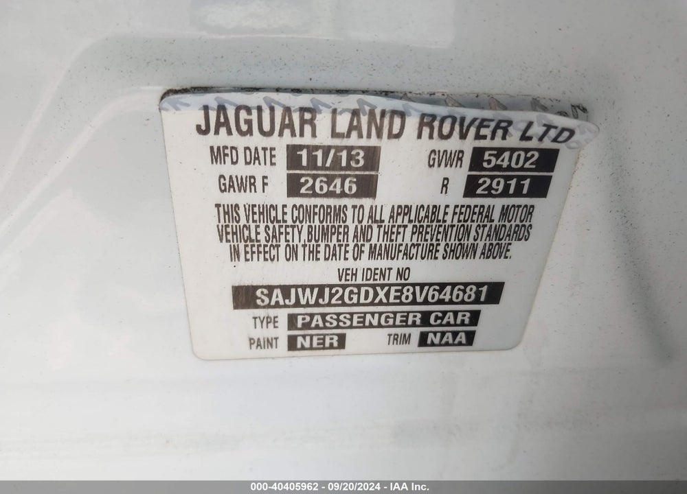 2014 JAGUAR XJ XJL PORTFOLIO VIN: SAJWJ2GDXE8V64681