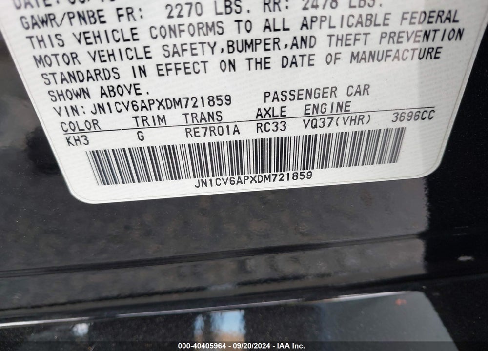 2013 INFINITI G37 JOURNEY VIN: JN1CV6APXDM721859