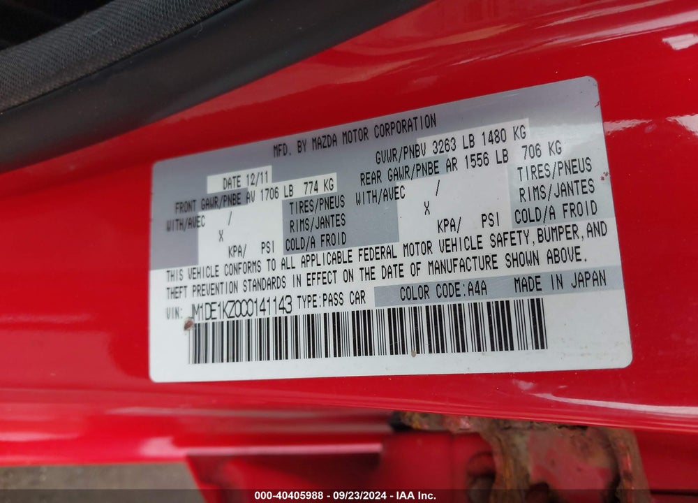 2012 MAZDA 2 SPORT VIN: JM1DE1KZ0C0141143