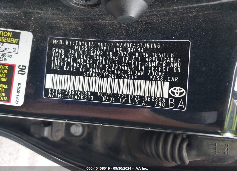 2014 TOYOTA COROLLA S VIN: 5YFBURHE2EP125144