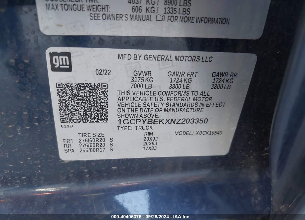 2022 CHEVROLET SILVERADO 1500 LTD 4WD SHORT BED CUSTOM VIN: 1GCPYBEKXNZ203350