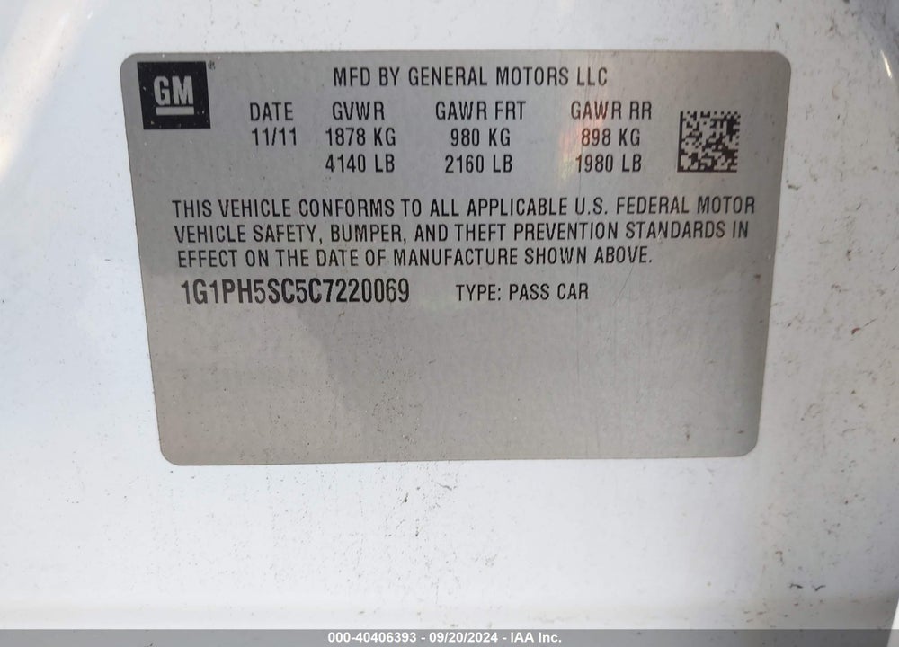 2012 CHEVROLET CRUZE LTZ VIN: 1G1PH5SC5C7220069