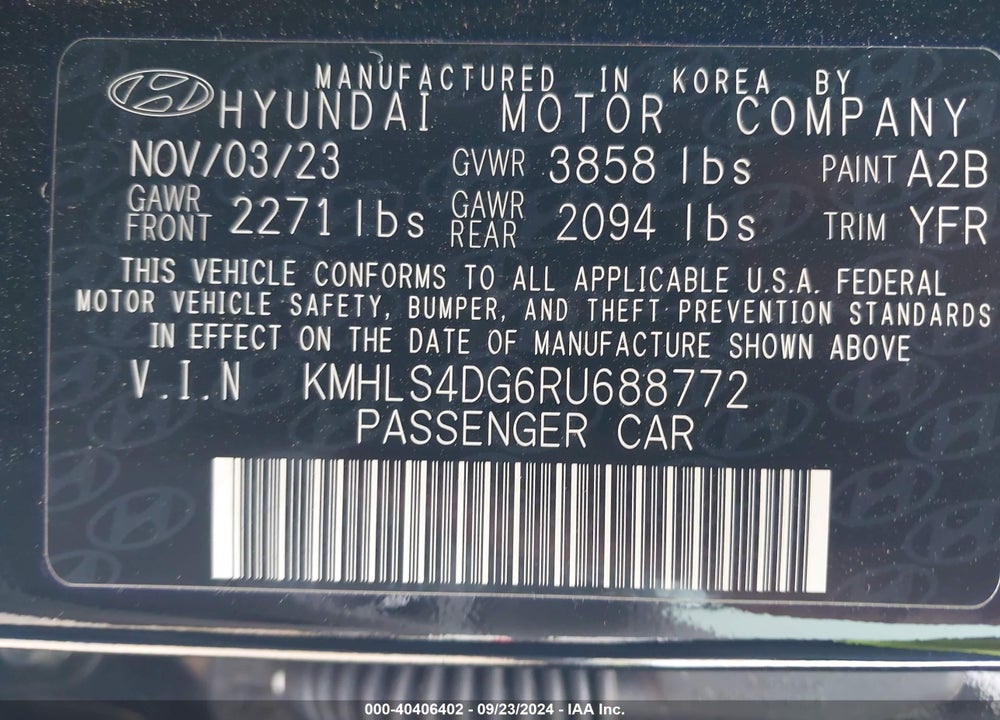 2024 HYUNDAI ELANTRA SEL VIN: KMHLS4DG6RU688772