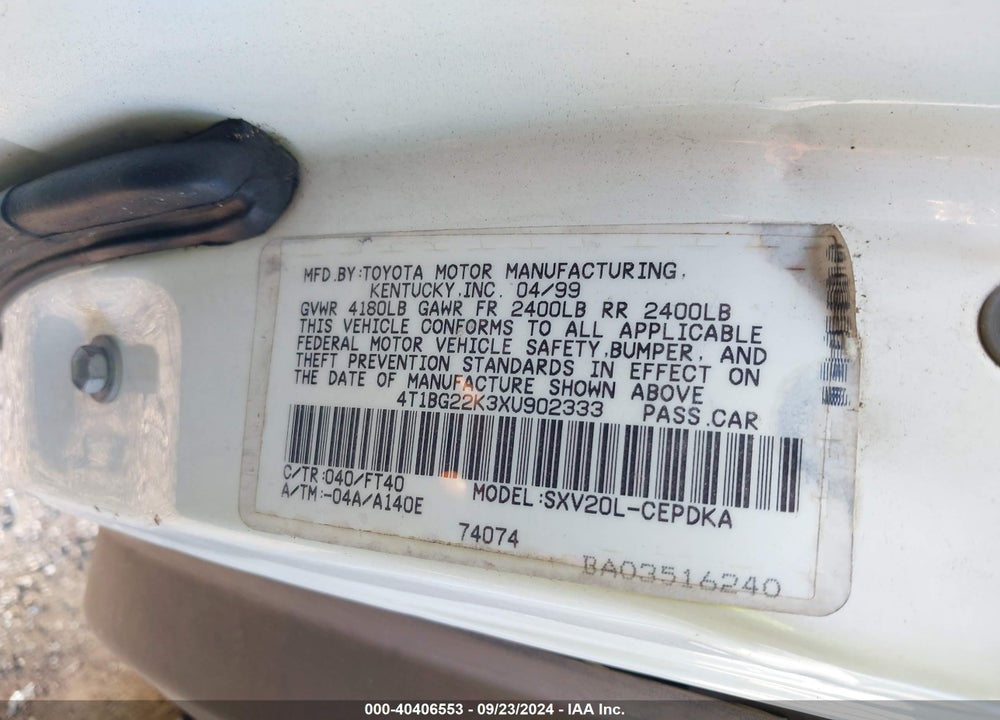 1999 TOYOTA CAMRY CE VIN: 4T1BG22K3XU902333