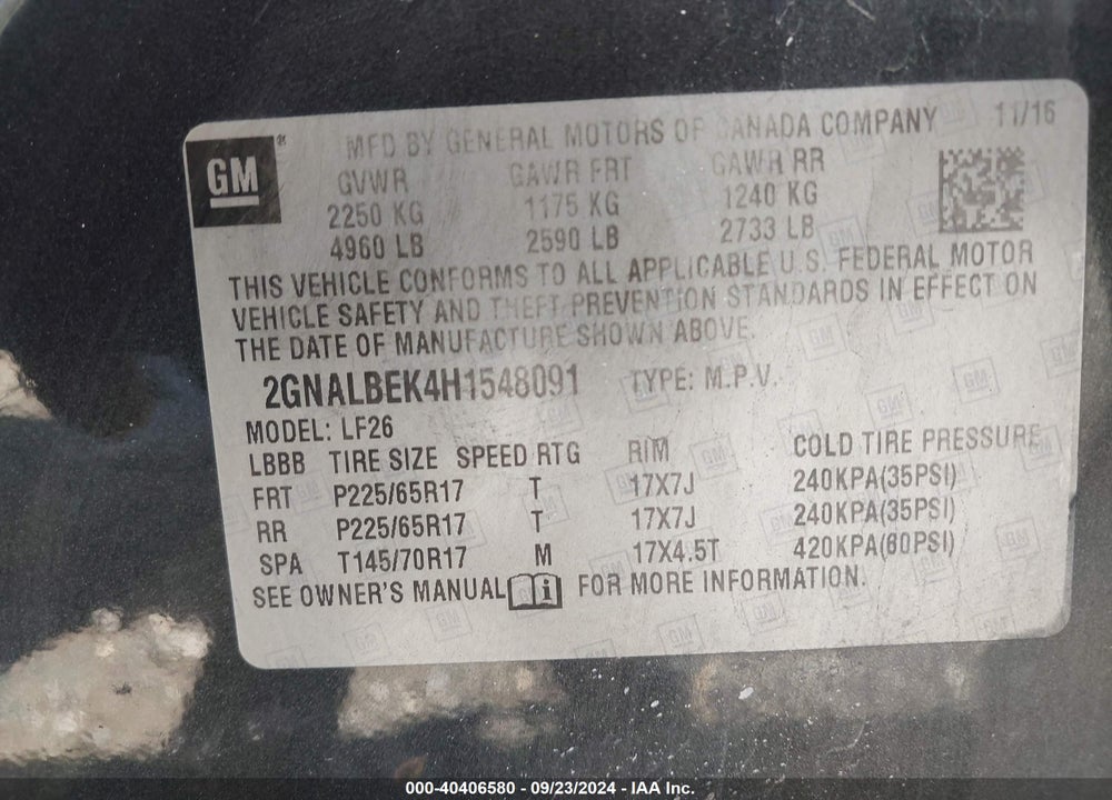 2017 CHEVROLET EQUINOX LS VIN: 2GNALBEK4H1548091
