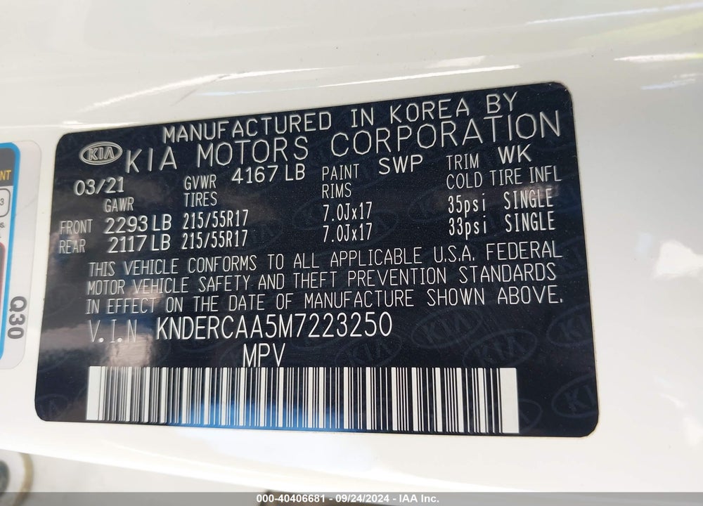 2021 KIA SELTOS EX VIN: KNDERCAA5M7223250