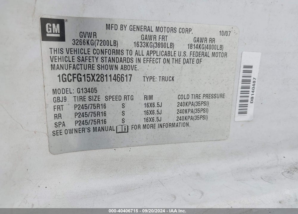 2008 CHEVROLET EXPRESS WORK VAN VIN: 1GCFG15X281146617