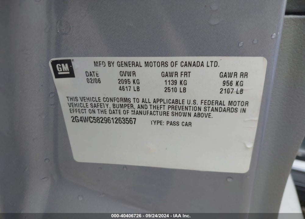 2006 BUICK LACROSSE CX VIN: 2G4WC582961263567