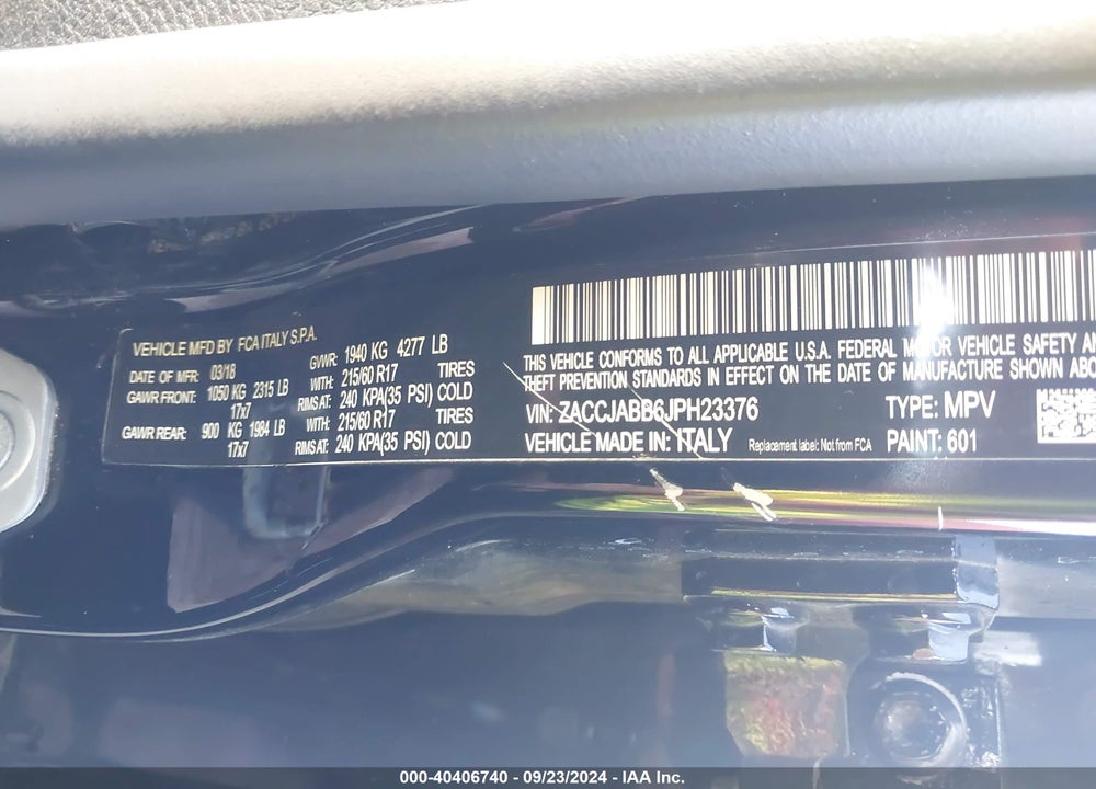 2018 JEEP RENEGADE LATITUDE FWD VIN: ZACCJABB6JPH23376