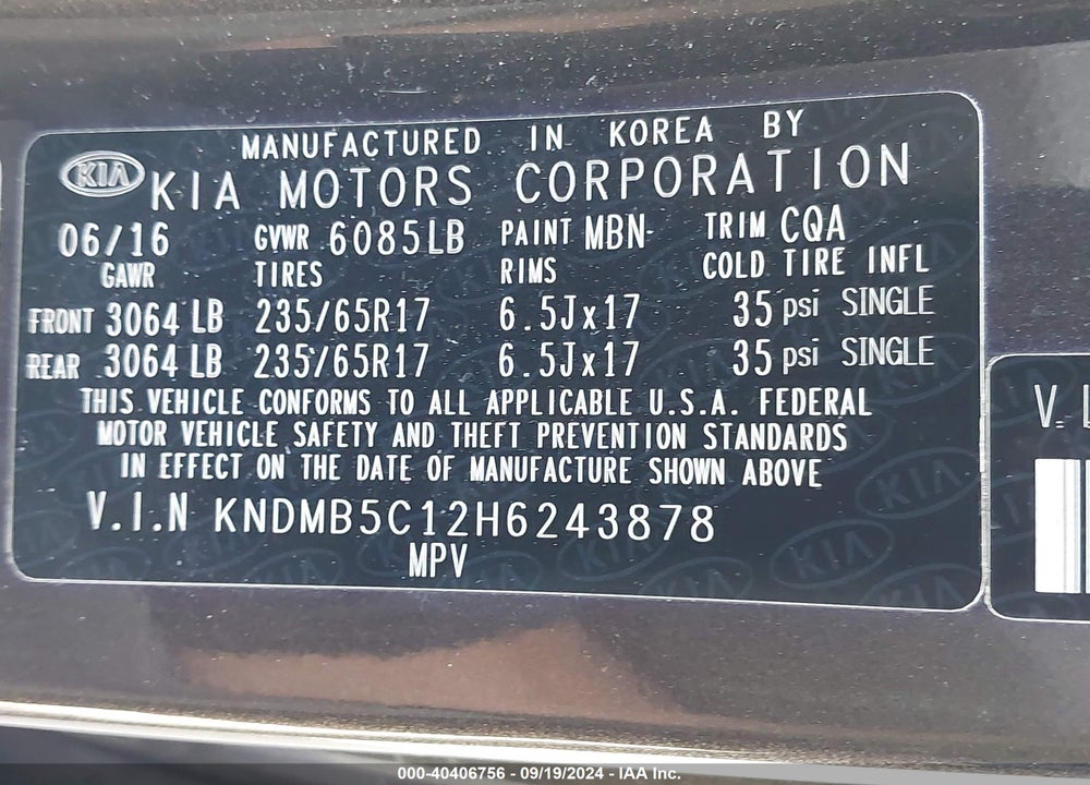 2017 KIA SEDONA LX VIN: KNDMB5C12H6243878
