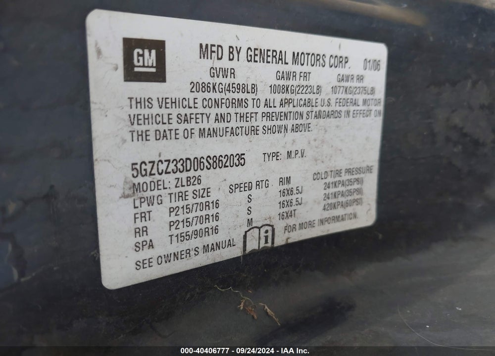 2006 SATURN VUE 4 CYL VIN: 5GZCZ33D06S862035