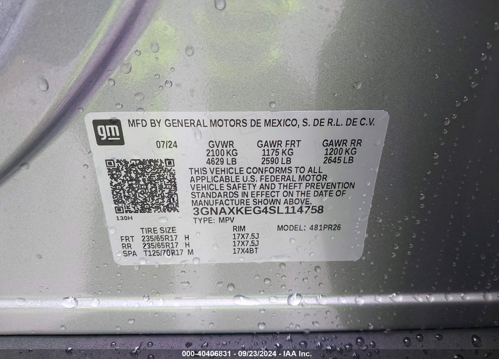 2025 CHEVROLET EQUINOX FWD ACTIV VIN: 3GNAXKEG4SL114758