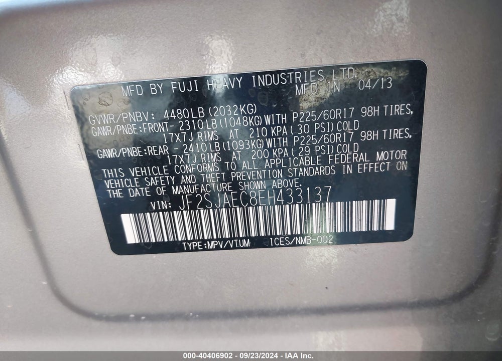 2014 SUBARU FORESTER 2.5I PREMIUM VIN: JF2SJAEC8EH433137