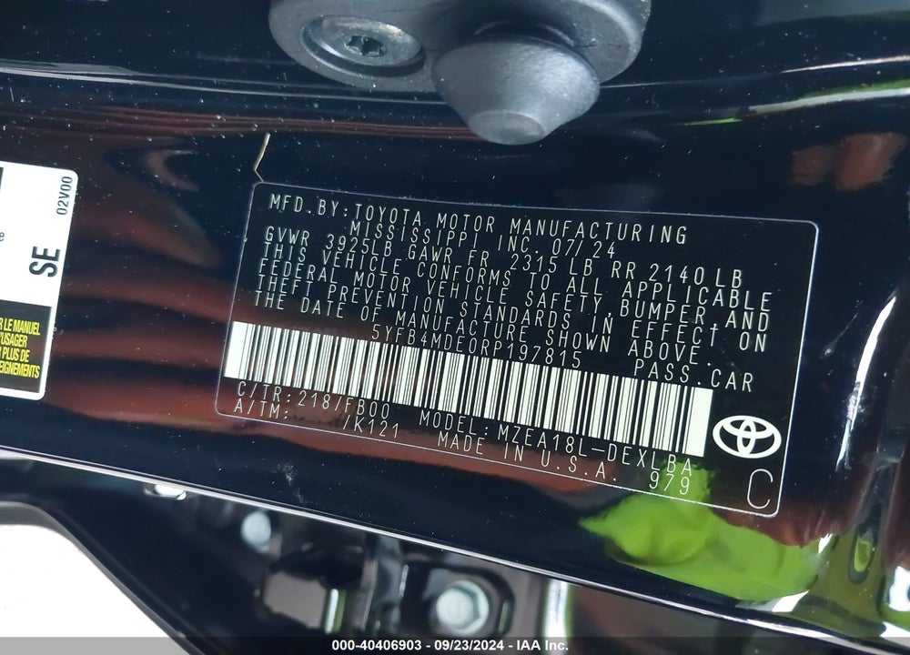 2024 TOYOTA COROLLA LE VIN: 5YFB4MDE0RP197815