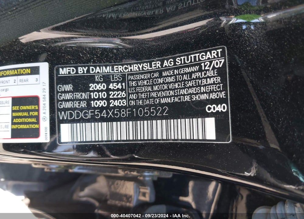 2008 MERCEDES-BENZ C 300 LUXURY/SPORT VIN: WDDGF54X58F105522