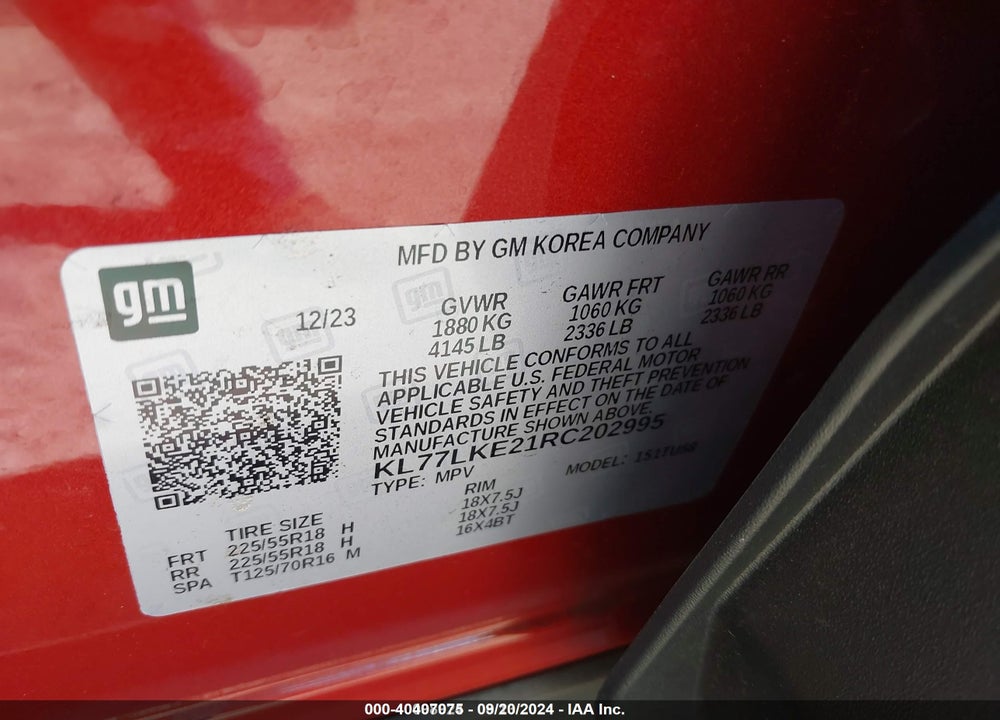 2024 CHEVROLET TRAX FWD ACTIV VIN: KL77LKE21RC202995